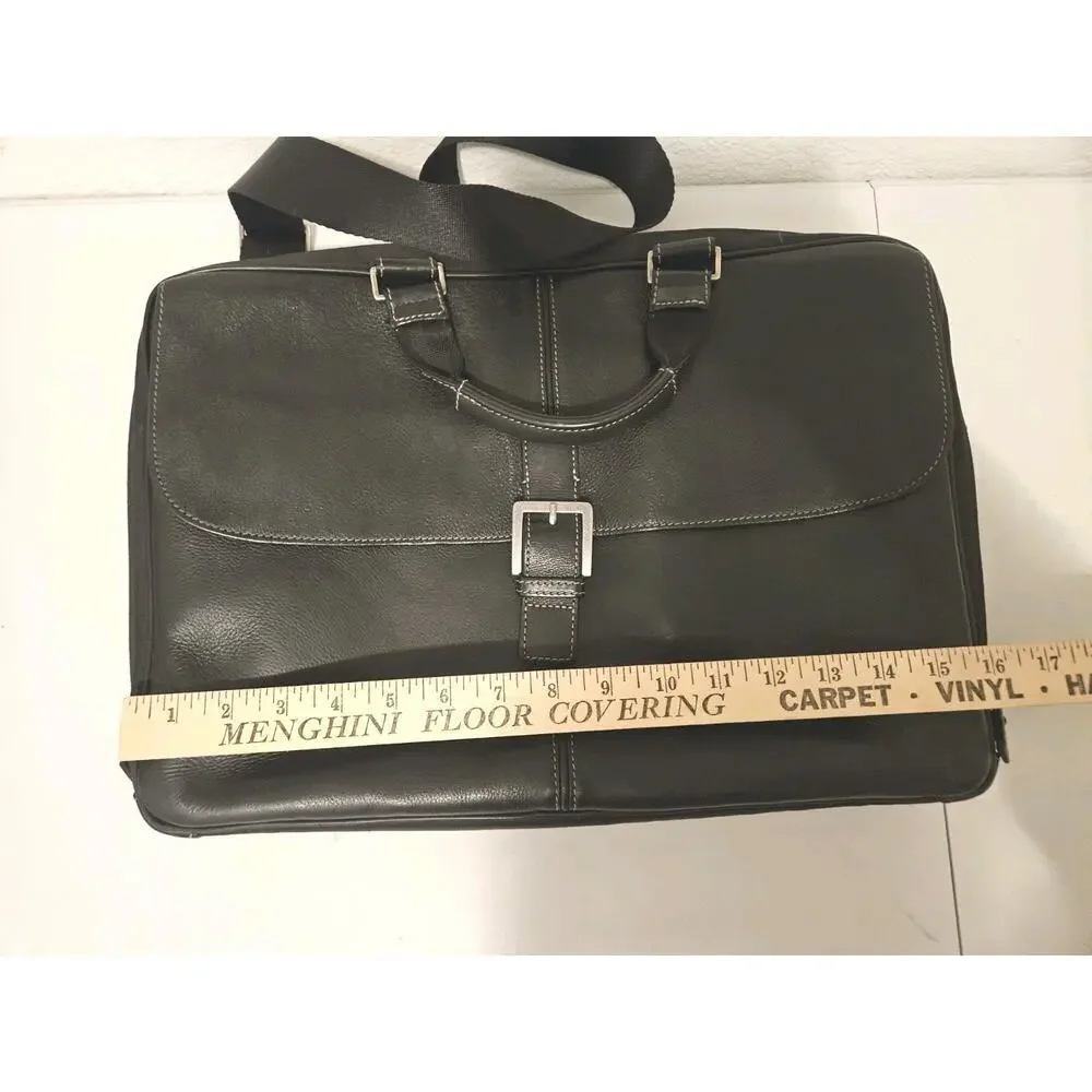 Boconi Black Tumbled Leather Messenger Laptop Bag 16x11x3.5